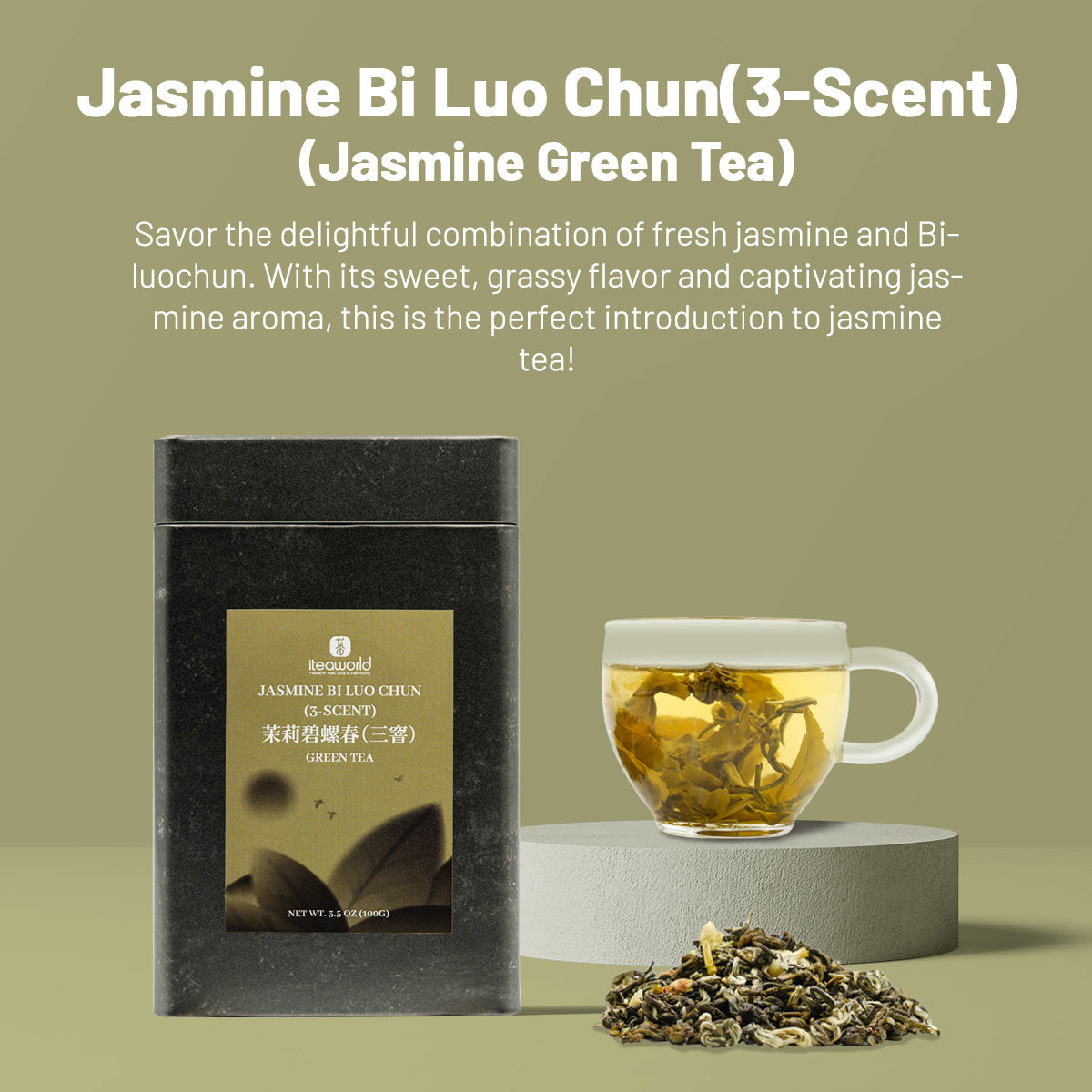 Jasmine Bi Luo Chun | Traditional 3-Scent Jasmine Green Tea (One Bud with Two Leaves) – Subtle Floral Aroma, Mild Flavor, Handpicked from 2000m High Mountains in Heng County, Guangxi | Summer Harvest June 2024 | 3.5oz (100g) For Afternoon
