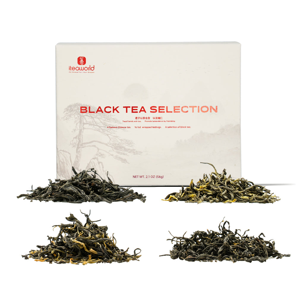 4 Flavors Chinese Black Tea Sampler ( Yunnan, Souchong, Wild Souchong, Yingde) | 4 Fermentation Levels with 20 Free Tea Bags, 2.1OZ (56G) /16 Bags