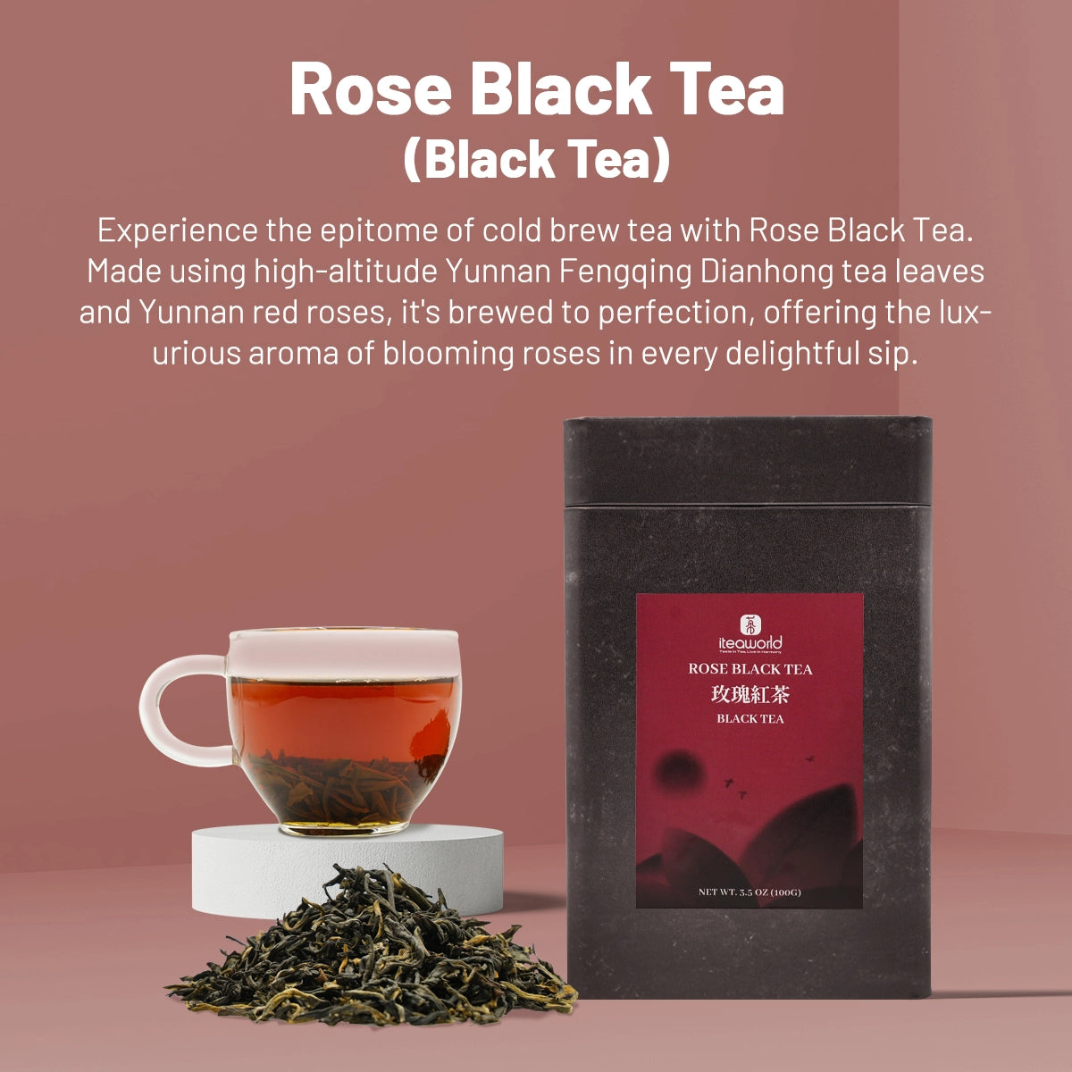 Sweet, Smooth Rose Yunnan Black Tea | Traditional 3-Scent Rose Black Tea with Delicate Rose Floral Aroma | 1600m Fengqing Mountain High Fermentation Rose Black Tea | 3.5oz (100g) For Morning